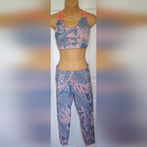Maaji Leaf Print Activewear Set in Pink and Gray